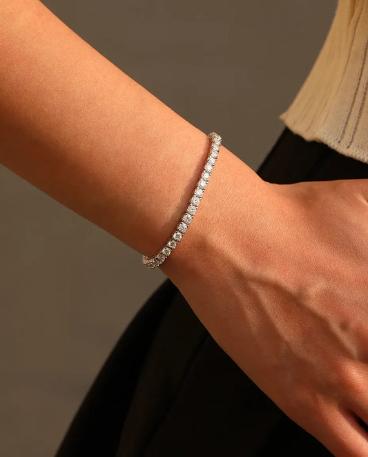 Bracelet tennis moissanite 2 mm – ligne continue de pierres couleur D VVS1 en argent 925, 15,5 à 19 cm