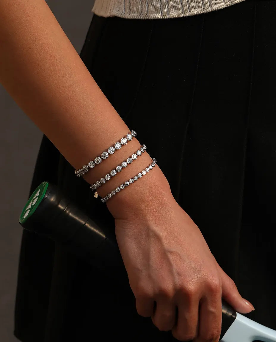 Bracelet Tennis Moissanite en argent 925 – pierres rondes couleur D VVS1 de 3, 4 ou 5 mm, 16 à 18 cm