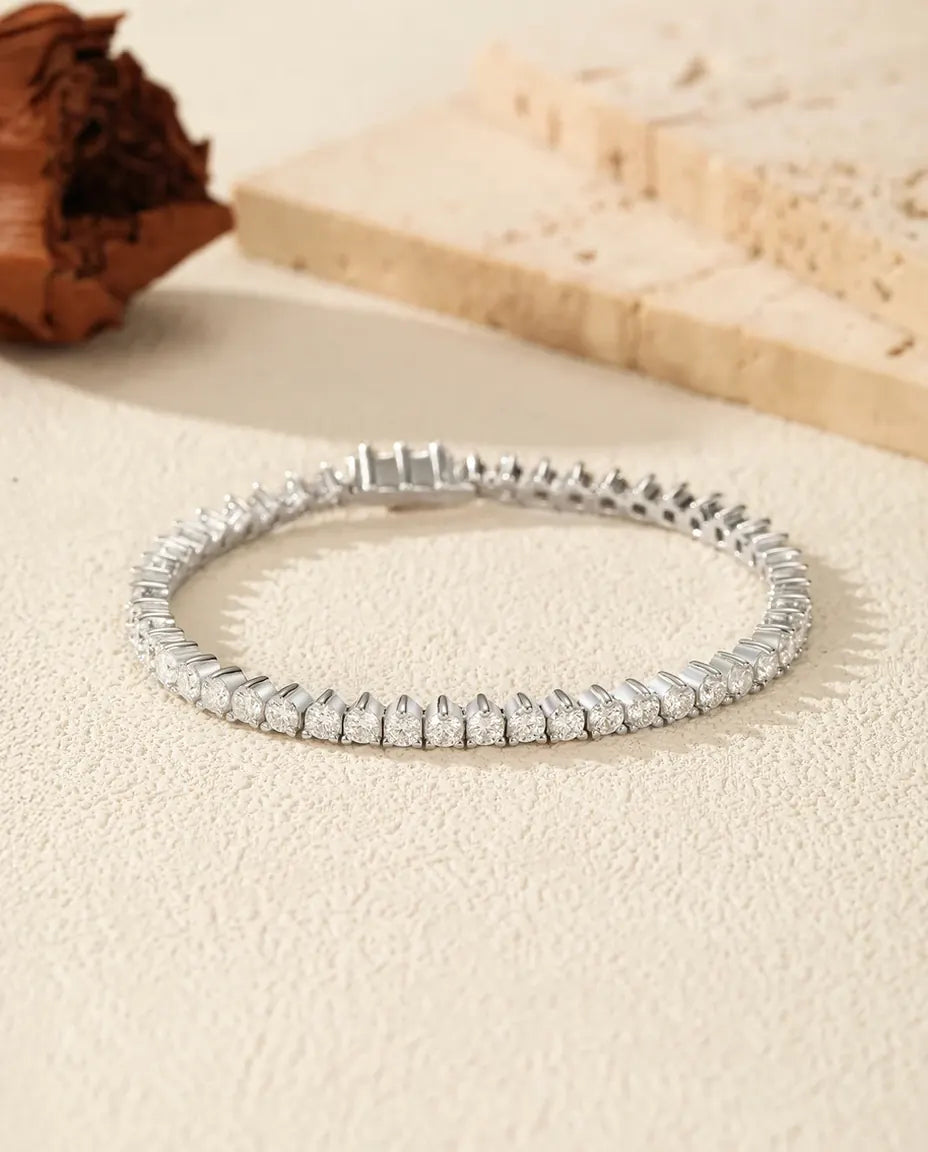 Bracelet Tennis Moissanite 3 mm en argent 925 – ligne continue de pierres rondes couleur D pureté VVS1