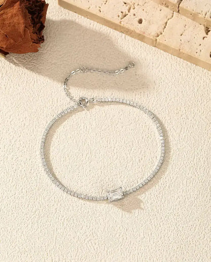 Bracelet Tennis Moissanite Taille Émeraude - 1,00 ct couleur D, 5 x 7 mm, argent massif 925, 16 + 5 cm