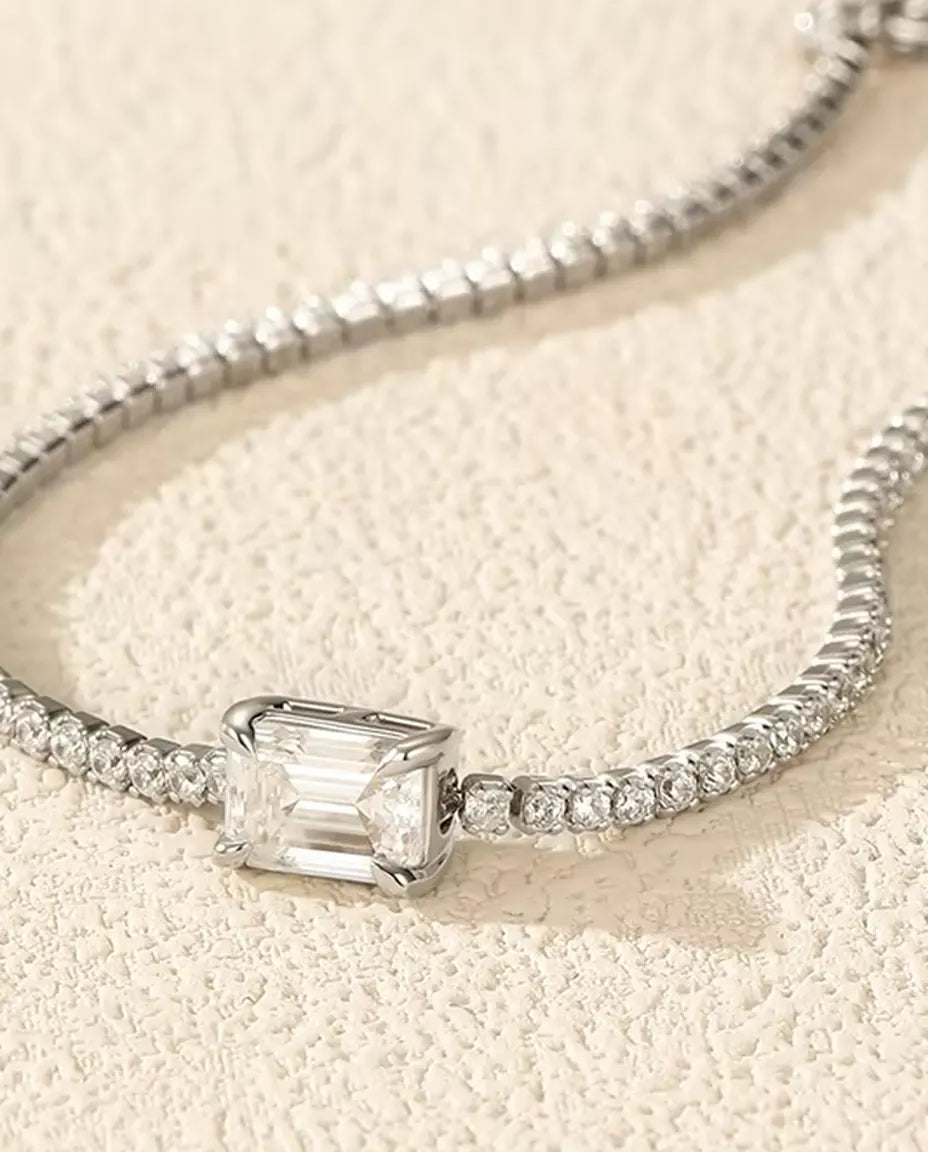 Bracelet Tennis Moissanite Taille Émeraude - 1,00 ct couleur D, 5 x 7 mm, argent massif 925, 16 + 5 cm