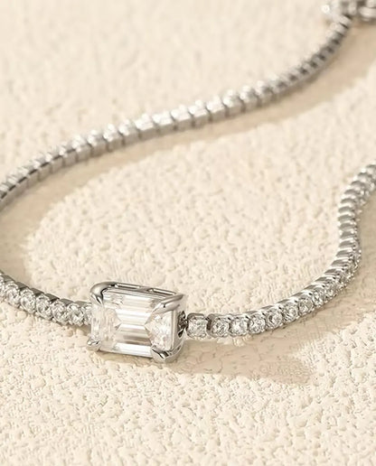 Bracelet Tennis Moissanite Taille Émeraude - 1,00 ct couleur D, 5 x 7 mm, argent massif 925, 16 + 5 cm