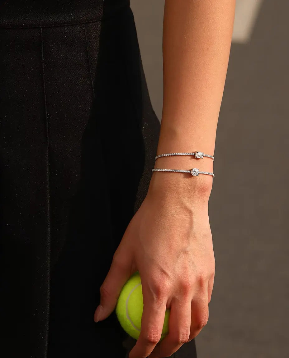 Bracelet Tennis Moissanite Taille Émeraude - 1,00 ct couleur D, 5 x 7 mm, argent massif 925, 16 + 5 cm