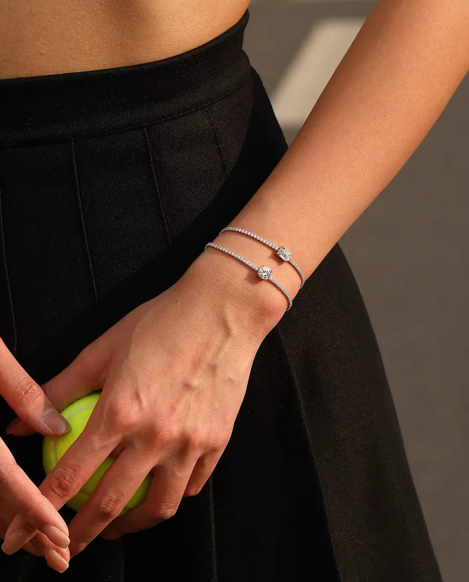 Bracelet Tennis Moissanite Taille Émeraude - 1,00 ct couleur D, 5 x 7 mm, argent massif 925, 16 + 5 cm