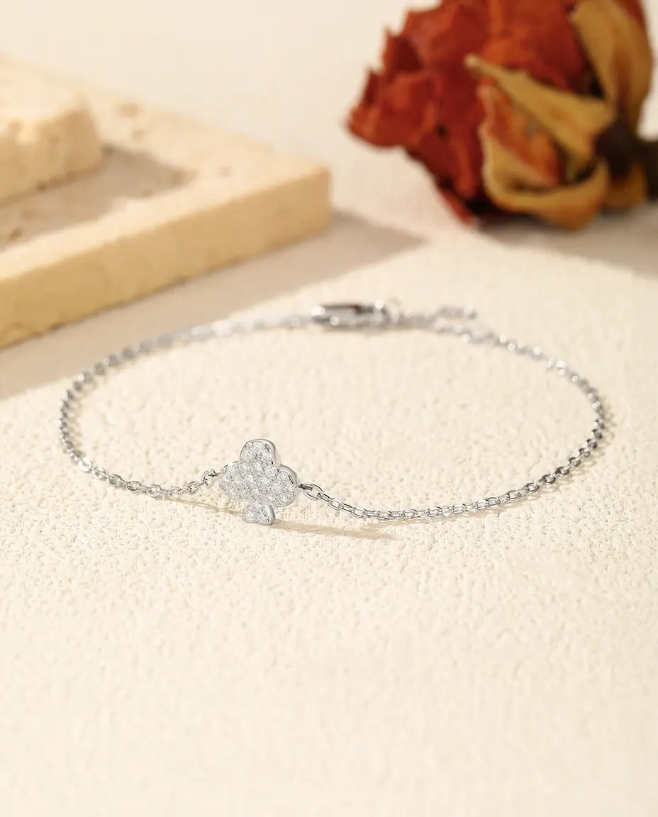Bracelet trèfle moissanite – trèfle à quatre feuilles pavé couleur D en argent 925, chaîne réglable