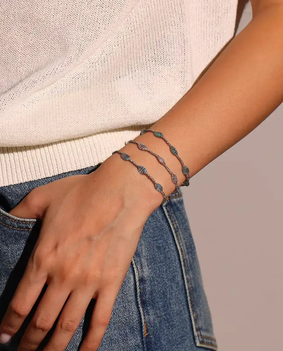 Bracelet Zircons en Cage en Argent 925 - porté au poignet avec les deux autres couleurs