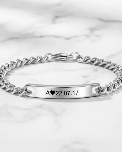 Bracelets Couple – Barre Gravée avec Initiale et Date, Duo Assorti pour Elle et Lui, Cadeau Anniversaire de Mariage
