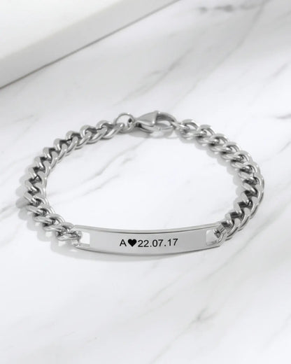 Bracelets Couple – Barre Gravée avec Initiale et Date, Duo Assorti pour Elle et Lui, Cadeau Anniversaire de Mariage