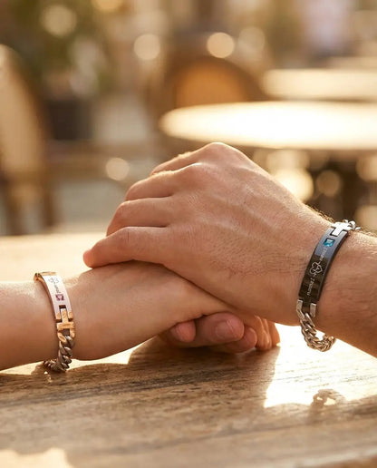 Bracelets Couple – Battement de cœur ECG gravé, acier inoxydable, lot de 2 assortis, cadeau pour couple