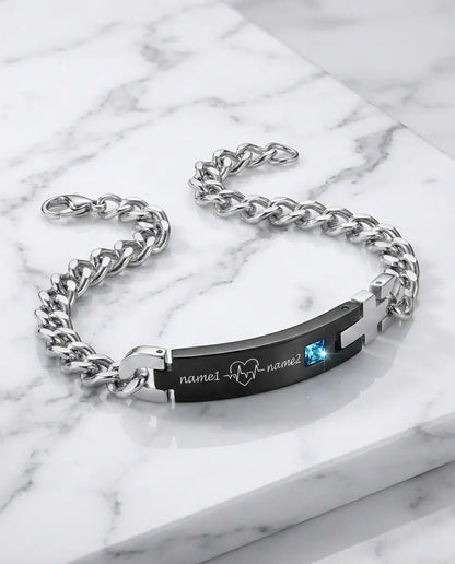 Bracelets Couple – Battement de cœur ECG gravé, acier inoxydable, lot de 2 assortis, cadeau pour couple