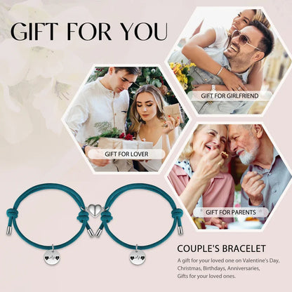 Bracelets Couple Battement de Cœur – Duo Magnétique avec Initiales, Acier Inoxydable, 2 Pièces, Cadeau d'Anniversaire