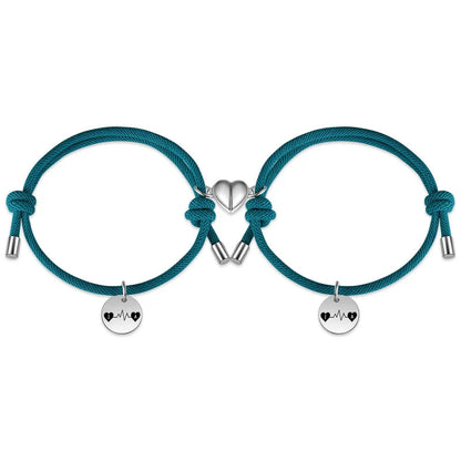 Bracelets Couple Battement de Cœur – Duo Magnétique avec Initiales, Acier Inoxydable, 2 Pièces, Cadeau d'Anniversaire