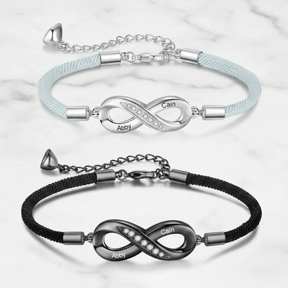 Bracelets Couple – Symbole infini gravé avec vos prénoms, lot de 2, cadeau pour couple, anniversaire de mariage