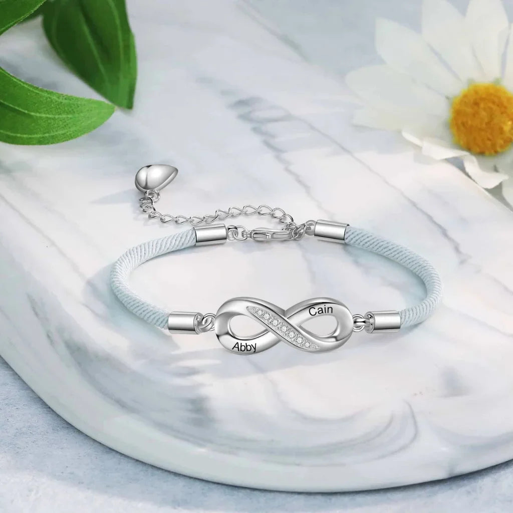 Bracelets Couple – Symbole infini gravé avec vos prénoms, lot de 2, cadeau pour couple, anniversaire de mariage