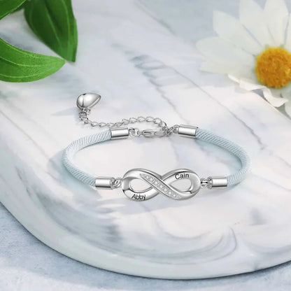 Bracelets Couple – Symbole infini gravé avec vos prénoms, lot de 2, cadeau pour couple, anniversaire de mariage
