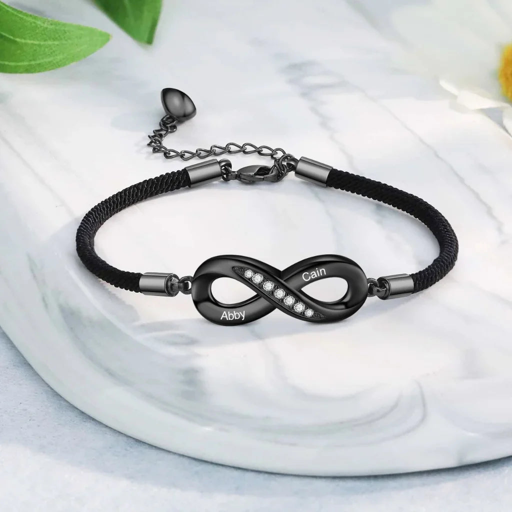 Bracelets Couple – Symbole infini gravé avec vos prénoms, lot de 2, cadeau pour couple, anniversaire de mariage