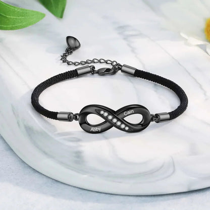Bracelets Couple – Symbole infini gravé avec vos prénoms, lot de 2, cadeau pour couple, anniversaire de mariage