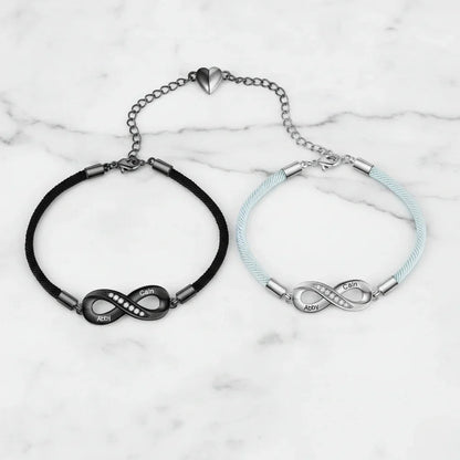 Bracelets Couple – Symbole infini gravé avec vos prénoms, lot de 2, cadeau pour couple, anniversaire de mariage