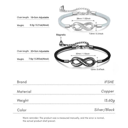 Bracelets Couple – Symbole infini gravé avec vos prénoms, lot de 2, cadeau pour couple, anniversaire de mariage
