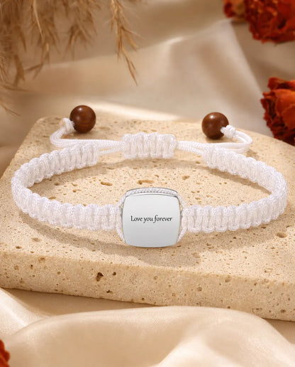 Bracelets de Couple Personnalisés avec Photo – Duo de Bracelets Tressés Noir & Blanc avec Gravure, Cadeau pour Couples