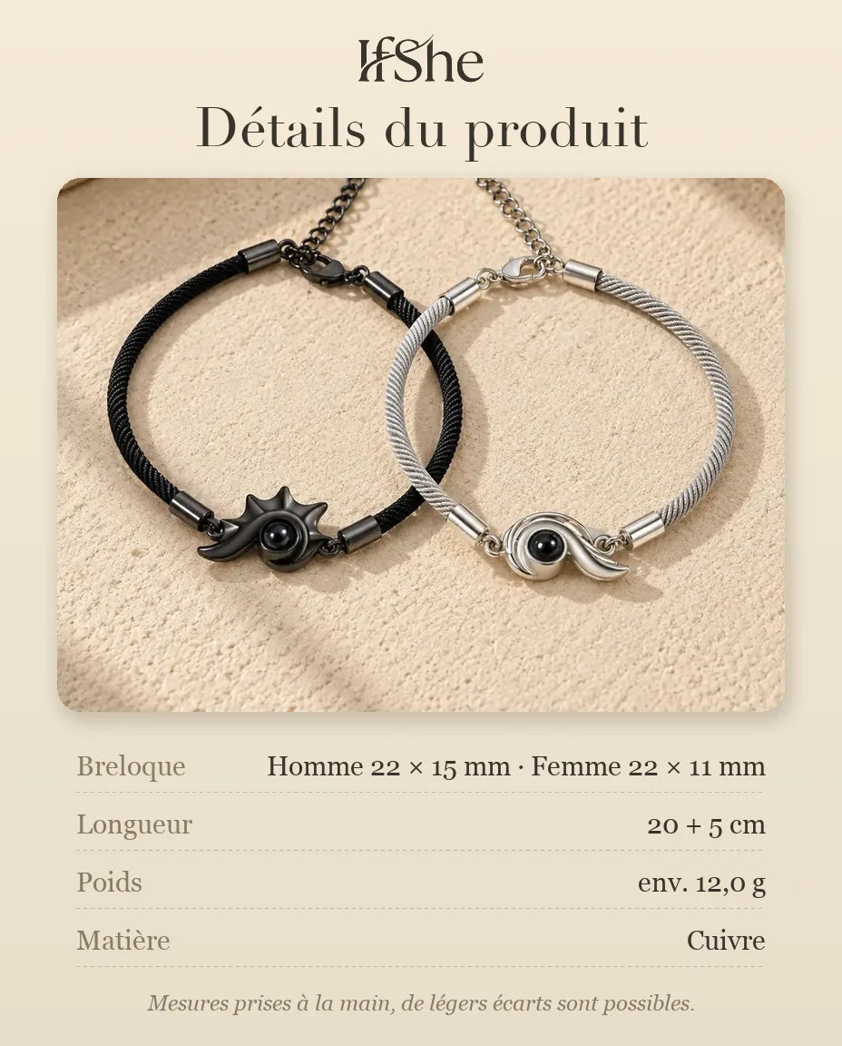 Bracelets Couple - dimensions et matière