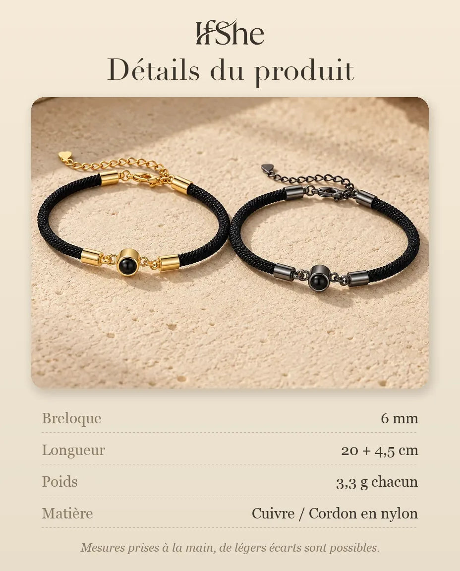 Bracelets Couple - dimensions et matière