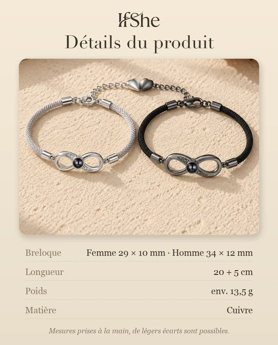 Bracelets Couple - dimensions et matière