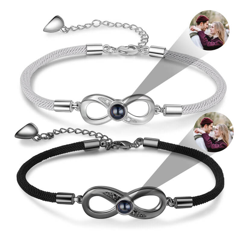 Bracelets Couple – Projection Photo avec Symbole Infini, Lot de 2 Bracelets Assortis Personnalisés, Cadeau pour Couple