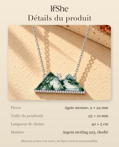 Collier Montagne Agate Mousse en Argent 925 - détails du produit : pierres, taille du pendentif, longueur de chaîne et matière