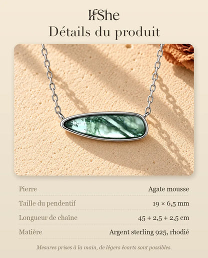 Collier Barrette Agate Mousse en Argent 925 - détails du produit : pierres, taille du pendentif, longueur de chaîne et matière