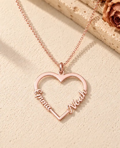 Collier Cœur Deux Prénoms en Argent Sterling 925 - finition or rose