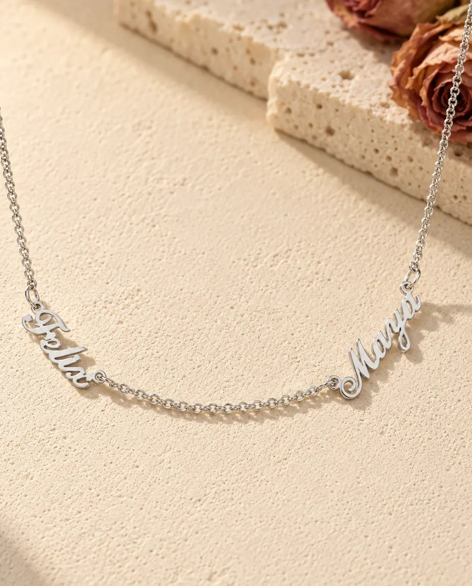 Collier Deux Prénoms en Argent Sterling 925 - vue de face en argent