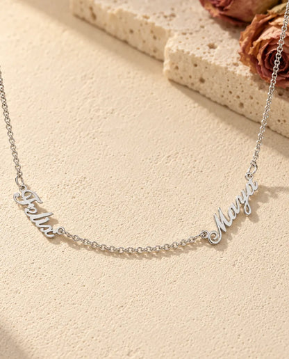 Collier Deux Prénoms en Argent Sterling 925 - vue de face en argent
