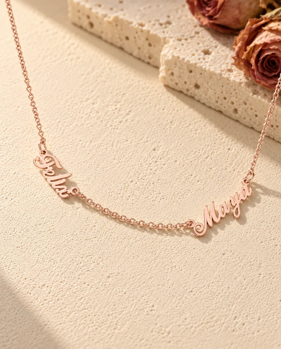 Collier Deux Prénoms en Argent Sterling 925 - finition or rose