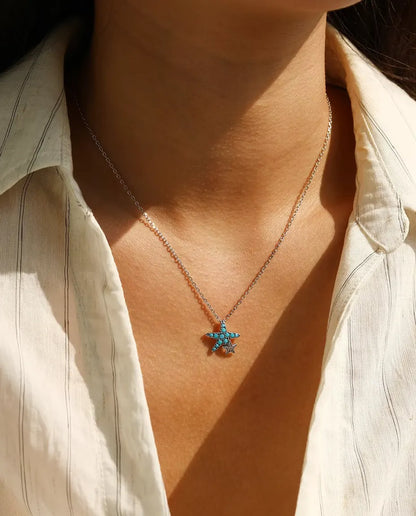 Collier Étoile de Mer Turquoise - pendentif 14,5 x 15 mm avec petite étoile, argent 925, 40 + 5 cm