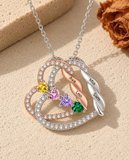 Collier Gravé Double Cœur - posé à plat