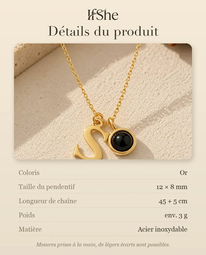 Collier initiale doré photo projection personnalisé - dimensions et matière