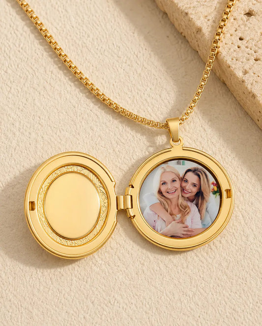 Collier Médaillon Rond en Nacre pour 1 Photo, Médaillon Vintage à Motif Floral en Or, Cadeau pour Maman