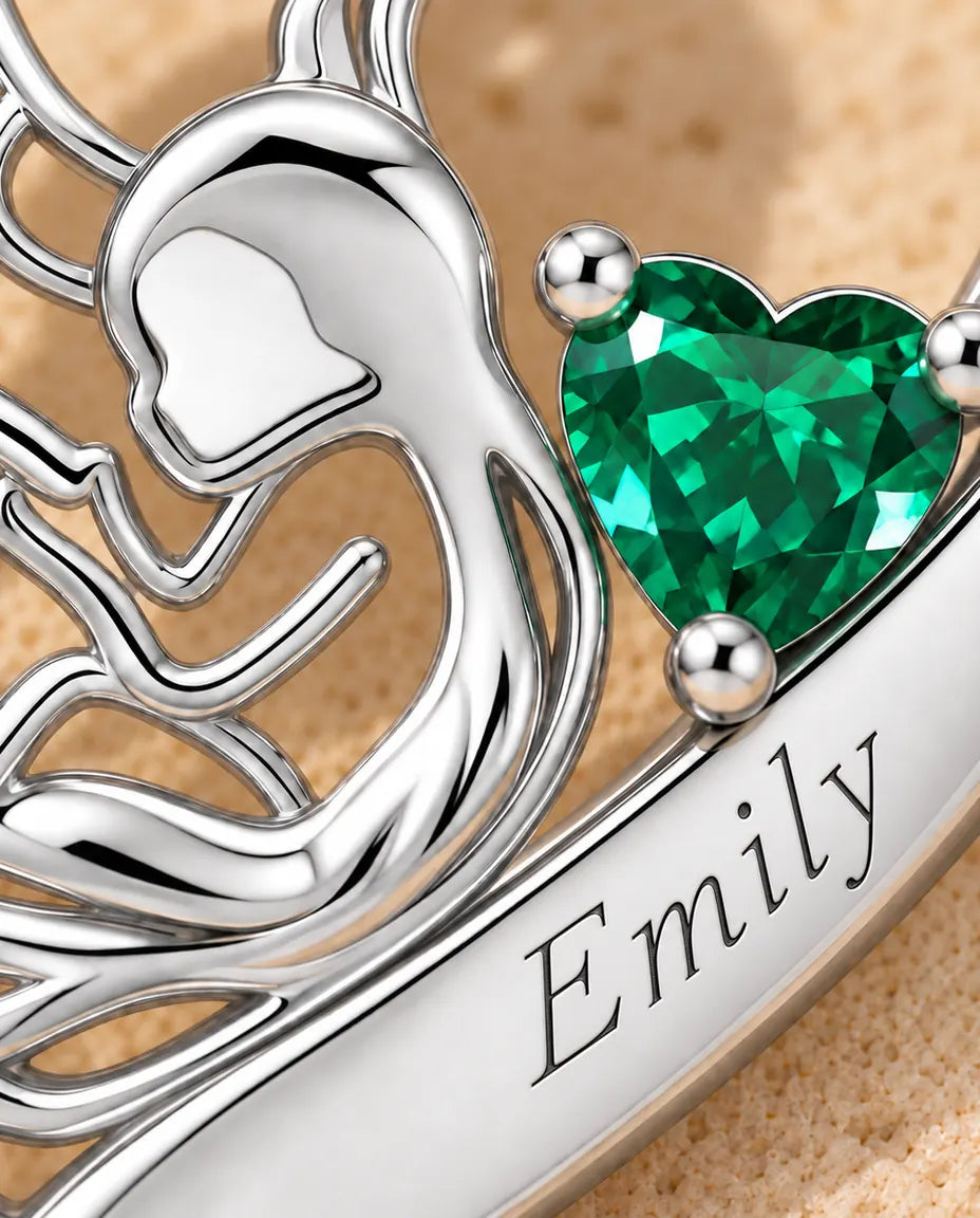Collier mère et enfant personnalisé avec prénom - pendentif cœur, deux pierres de naissance, rhodié