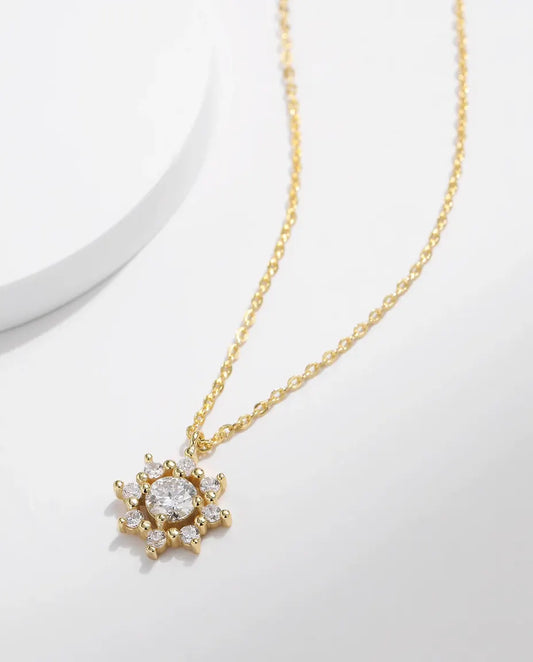 Collier Moissanite Flocon – pierre centrale de 0,5 ct couleur D, argent 925 doré à l'or fin 18 carats