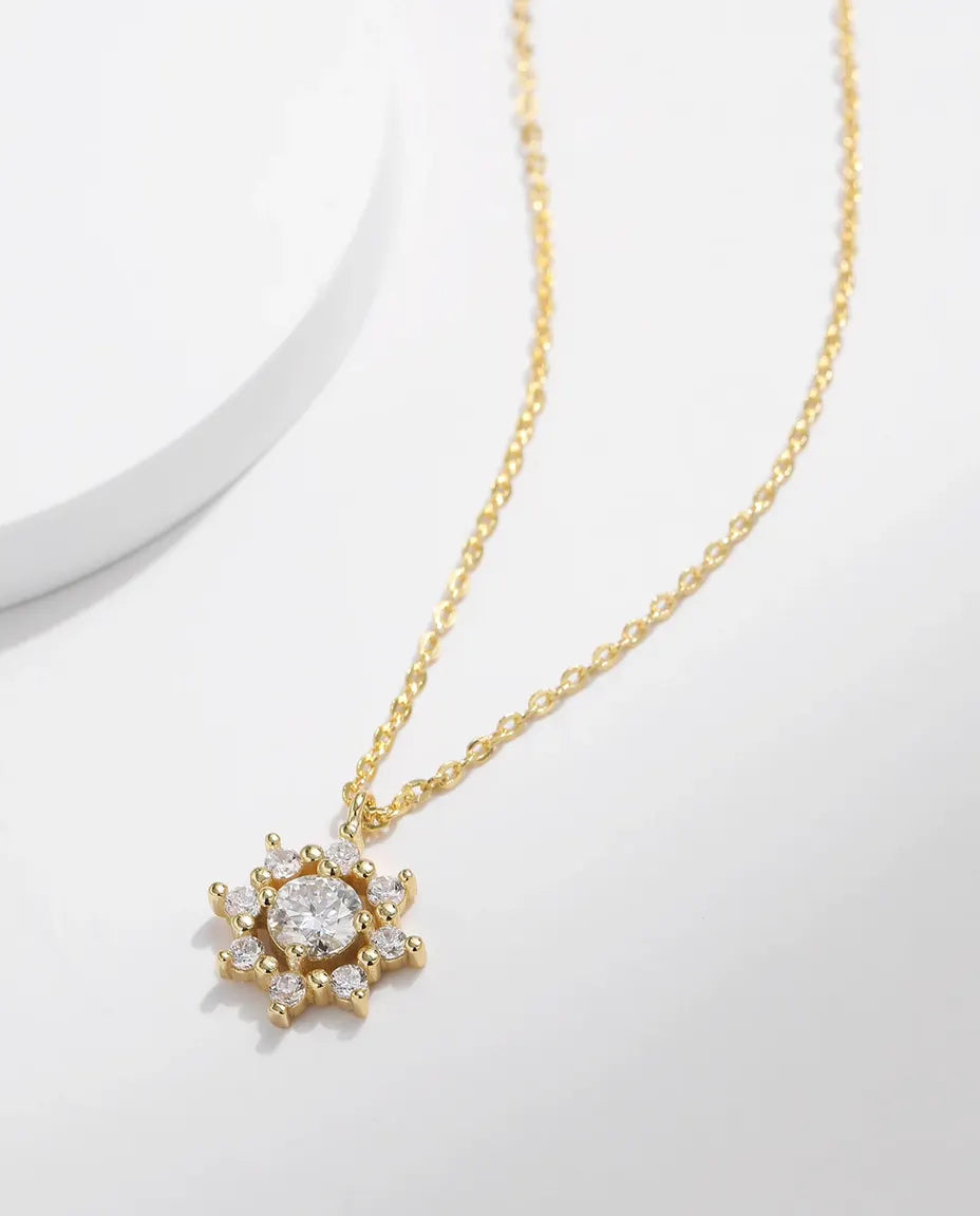 Collier Moissanite Flocon – pierre centrale de 0,5 ct couleur D, argent 925 doré à l'or fin 18 carats