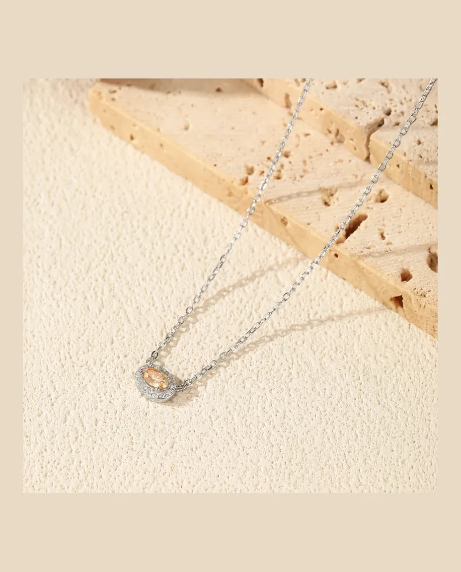 Collier moissanite jaune ovale 0,3 ct – pendentif est-ouest à halo blanc en argent 925, chaîne 40+5 cm