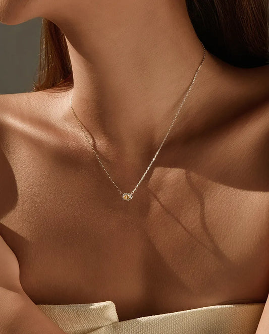 Collier moissanite jaune ovale 0,3 ct – pendentif est-ouest à halo blanc en argent 925, chaîne 40+5 cm