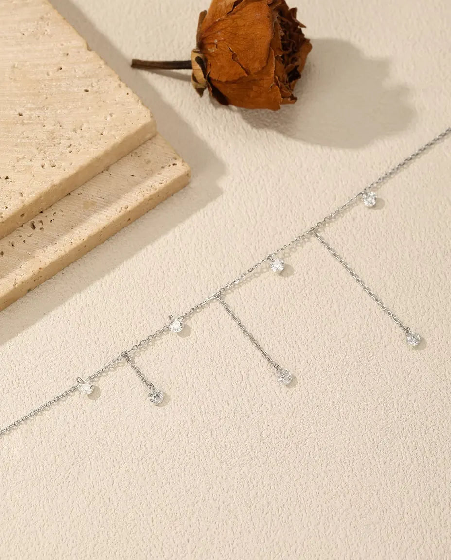 Collier Moissanite à Sept Pendants - pierres de 0,30 ct à 4 mm sur chaîne étagée, argent 925, 40+5 cm