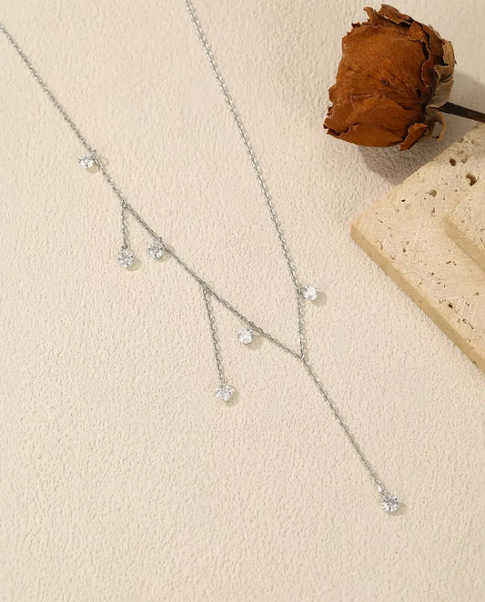 Collier Moissanite à Sept Pendants - pierres de 0,30 ct à 4 mm sur chaîne étagée, argent 925, 40+5 cm