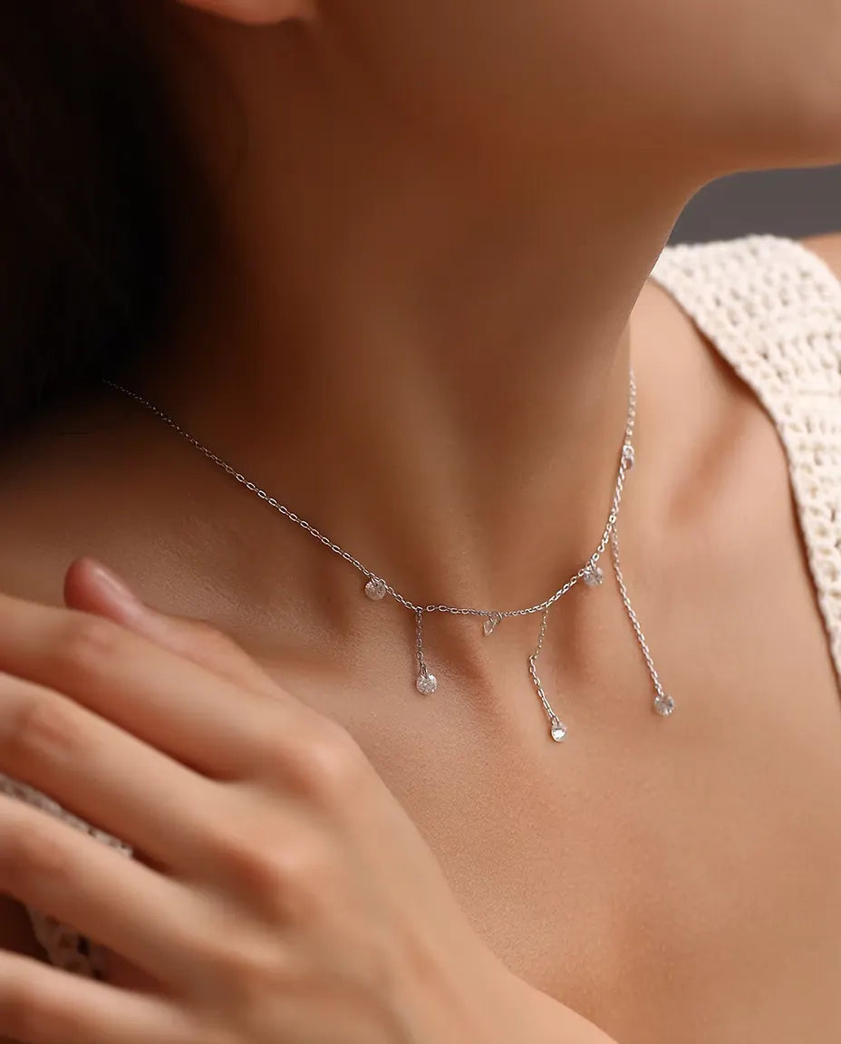 Collier Moissanite à Sept Pendants - pierres de 0,30 ct à 4 mm sur chaîne étagée, argent 925, 40+5 cm