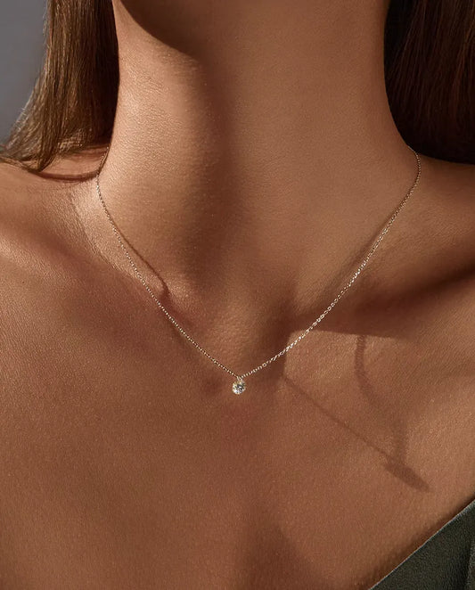 Collier Moissanite Solitaire en Argent 925 – Pendentif Taille Brillant de 0,1, 0,3 ou 0,5 Carat, Collier Fin pour Tous les Jours