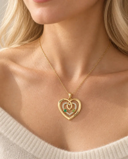 Collier pierre de naissance personnalisé 2 prénoms - triple cœur doré avec deux pierres de naissance