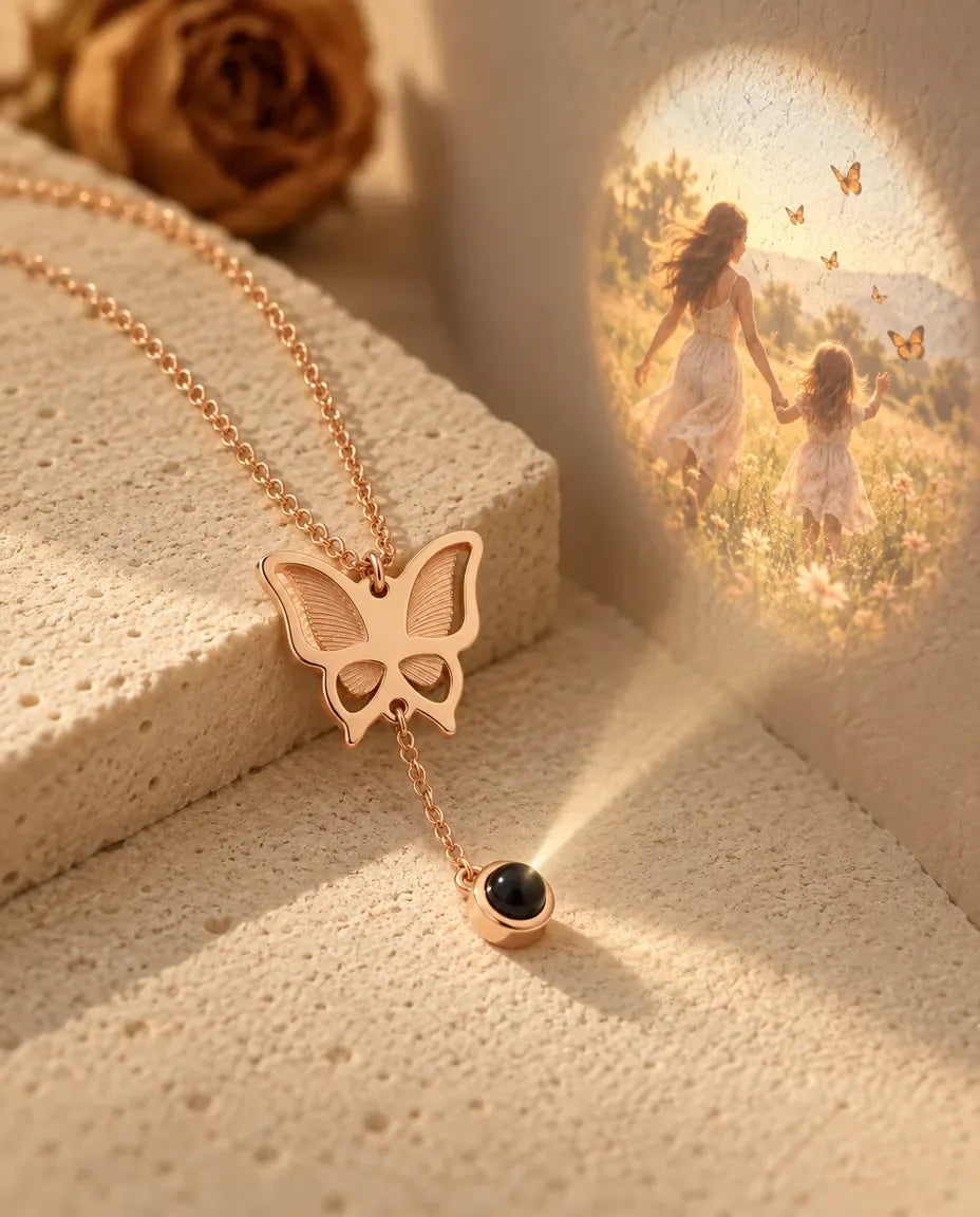 Collier papillon photo projection personnalisé - projette la photo cachée sur un mur