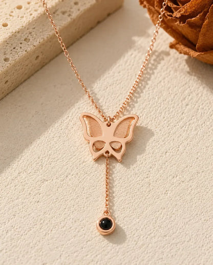 Collier papillon photo projection personnalisé - finition or rose